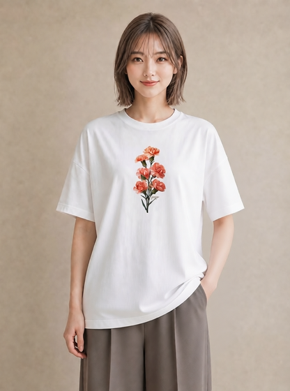 グラフィックTシャツ レディース カーネーション 花 花柄 イラスト 個性的 帰省 ラフ 白T YMAZO