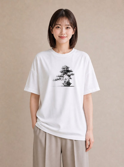 半袖Tシャツ レディース 盆栽 植物 ボタニカル イラスト ゆるかわ カジュアルコーデ 買い物 白T YMAZO
