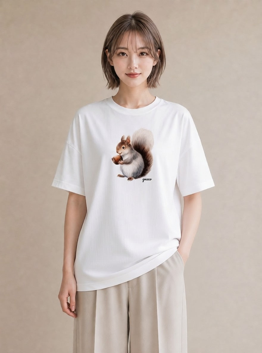 デザインTシャツ レディース どんぐり 植物 ボタニカル イラスト ナチュラル 旅行用 海 白T YMAZO