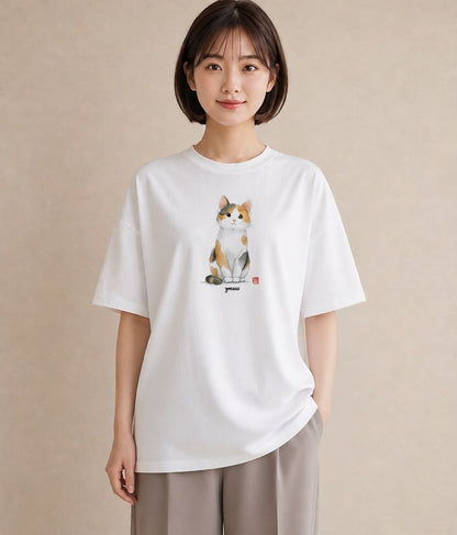 デザインTシャツ レディース マンチカン 猫 ねこ イラスト 水彩風 敬老の日 ホワイトデー 白T YMAZO