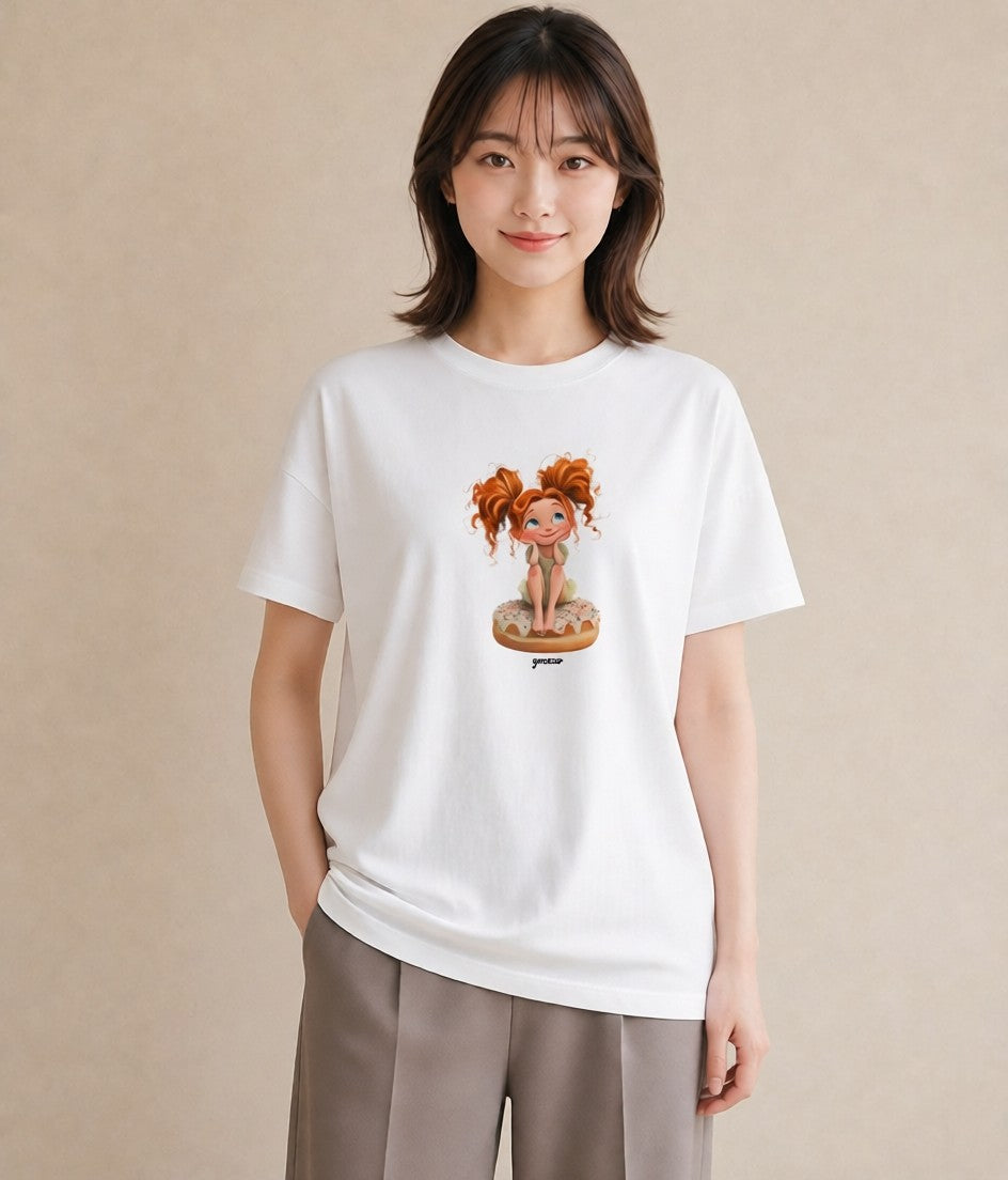 グラフィックTシャツ レディース ドーナツ 食べ物 フード イラスト フェミニン ビーチ デイリーウェア 白T YMAZO