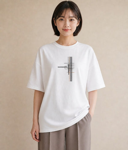 デザインTシャツ レディース 幾何学 ミニマル ジオメトリック イラスト 在宅 公園 白T YMAZO