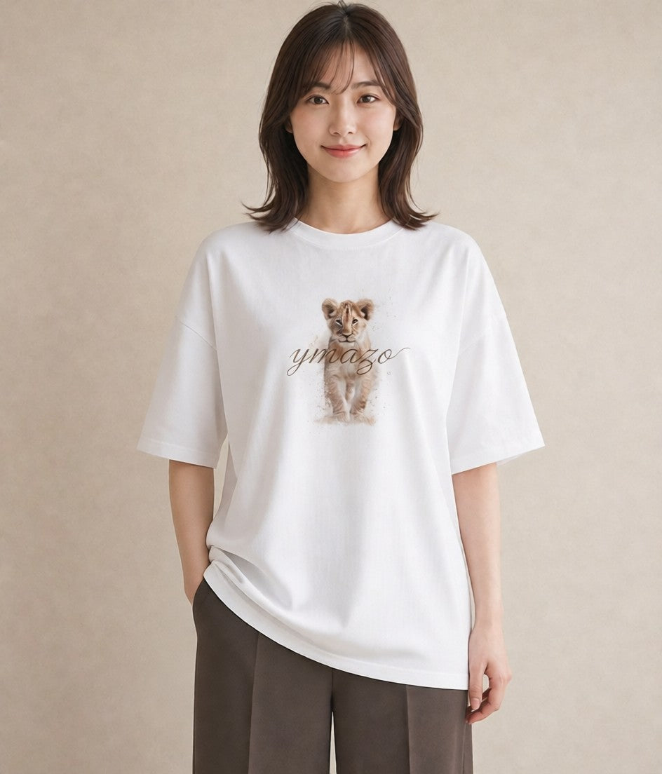 グラフィックTシャツ レディース ライオン 動物 アニマル イラスト ガーリー レイヤード 友達ギフト 白T YMAZO