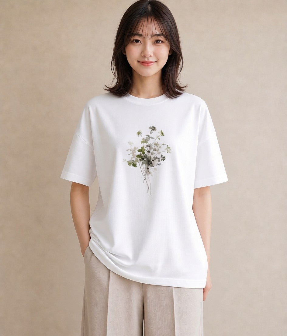 半袖Tシャツ レディース ガラス瓶 小枝 ボタニカル ナチュラル アンティーク イラスト ゆるかわ カフェ巡り 女子会 白T YMAZO