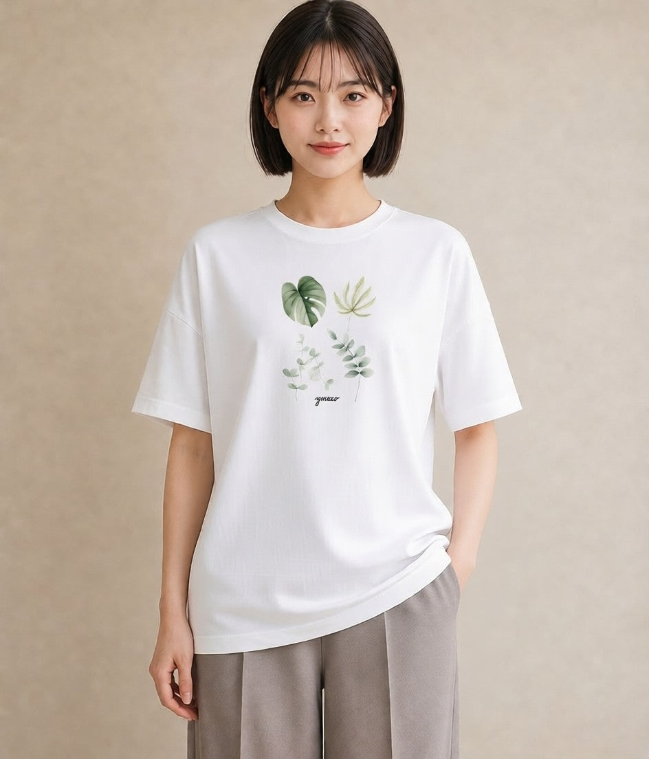デザインTシャツ レディース モンステラ 植物 ボタニカル イラスト きれいめ 散歩 お出かけ 白T YMAZO