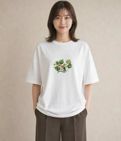 プリントTシャツ レディース 実り 植物 ボタニカル イラスト 韓国風 夏コーデ 通学 白T YMAZO