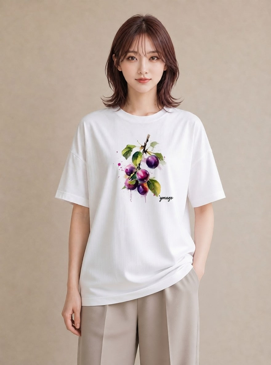 グラフィックTシャツ レディース ぶどう 葡萄 食べ物 フード イラスト 上品 旅行 母娘コーデ 白T YMAZO