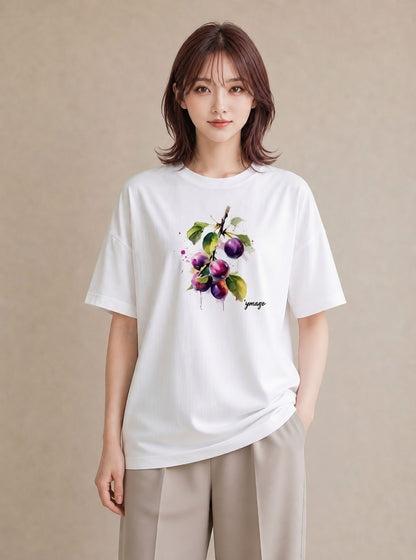 グラフィックTシャツ レディース ぶどう 葡萄 食べ物 フード イラスト 上品 旅行 母娘コーデ 白T YMAZO
