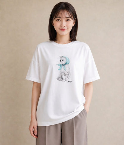 グラフィックTシャツ レディース ロシアンブルー 猫 ねこ イラスト お洒落 女性向けギフト 散歩 白T YMAZO