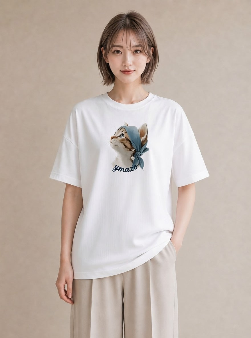 グラフィックTシャツ レディース アメリカンショートヘア 猫 ねこ イラスト 可愛い 旅行用 海 白T YMAZO