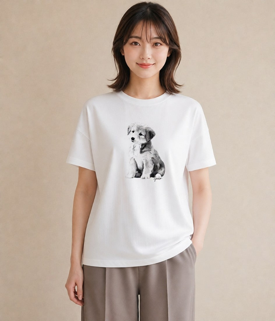 デザインTシャツ レディース 愛犬 犬 いぬ イラスト お洒落 母娘コーデ 自分用 白T YMAZO