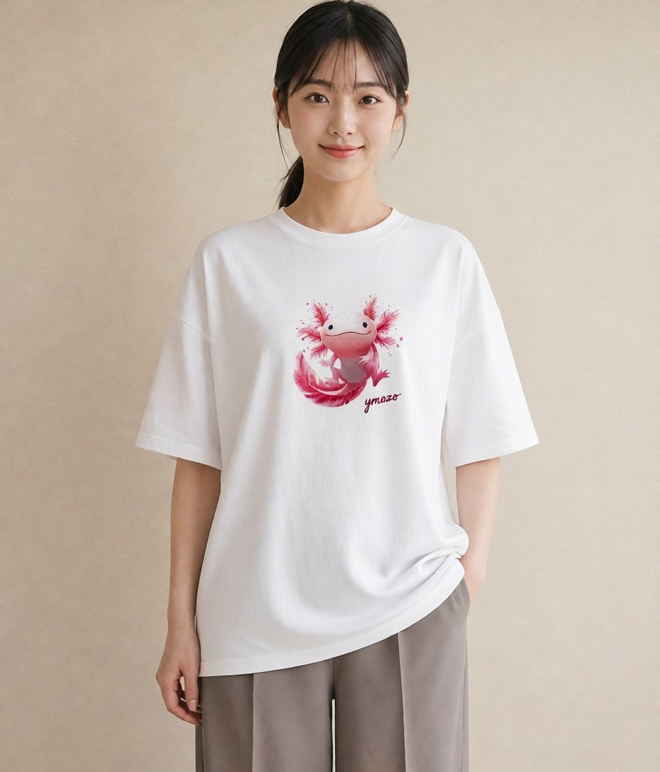 デザインTシャツ レディース ウーパールーパー ペット 動物 イラスト ヴィンテージ風 姉妹 送別ギフト 白T YMAZO