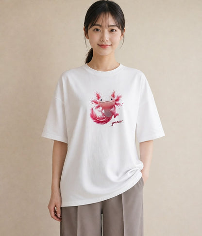 デザインTシャツ レディース ウーパールーパー ペット 動物 イラスト ヴィンテージ風 姉妹 送別ギフト 白T YMAZO