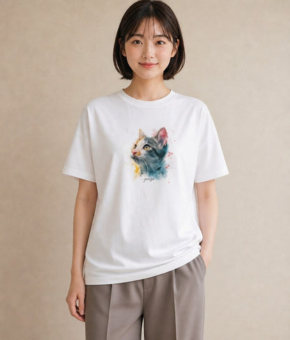 デザインTシャツ レディース スフィンクス 猫 ねこ イラスト 北欧風 旅行 母娘コーデ 白T YMAZO