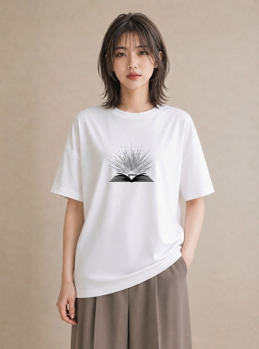 プリントTシャツ レディース 本 読書 ブック イラスト 淡色 ルームウェア ギフト 白T YMAZO