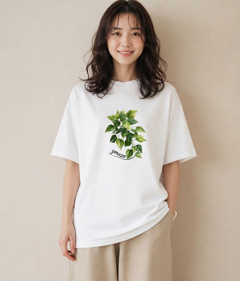 半袖Tシャツ レディース つる 植物 ボタニカル イラスト 韓国風 姉妹 送別ギフト 白T YMAZO