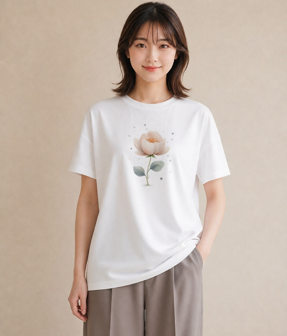 グラフィックTシャツ レディース 牡丹 花 花柄 イラスト フェミニン 親子 20代 白T