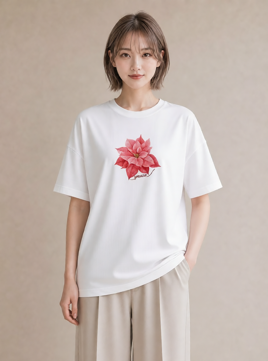 半袖Tシャツ レディース 彼岸花 花 花柄 イラスト ラフ 夏コーデ 通学 白T YMAZO