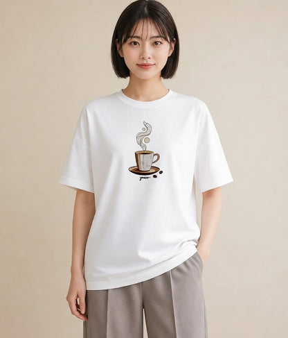 半袖Tシャツ レディース カフェラテ 食べ物 フード イラスト フェミニン ホワイトデー 春服 白T YMAZO