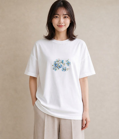 プリントTシャツ レディース あさがお 朝顔 花 花柄 イラスト ミセス 春コーデ 白T