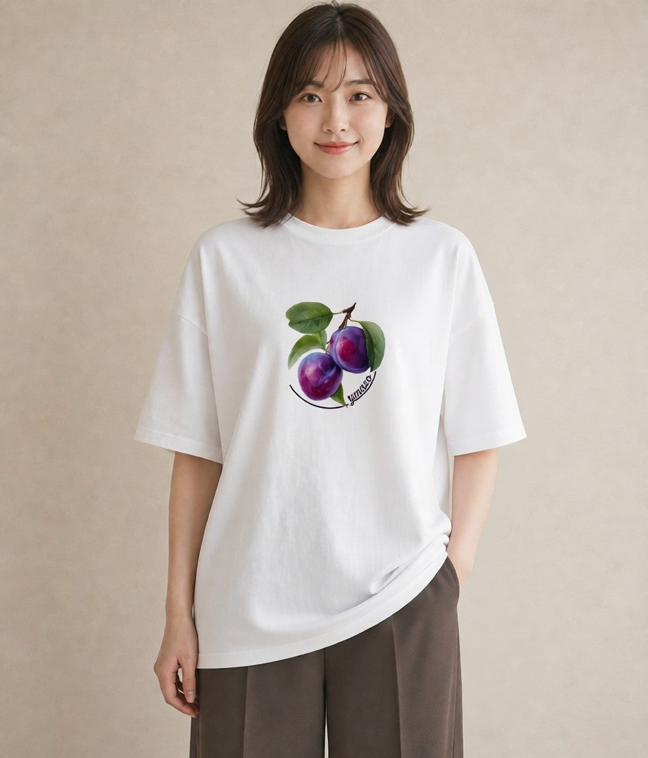 デザインTシャツ レディース ぶどう 葡萄 食べ物 フード イラスト 女性 旅行用 白T YMAZO