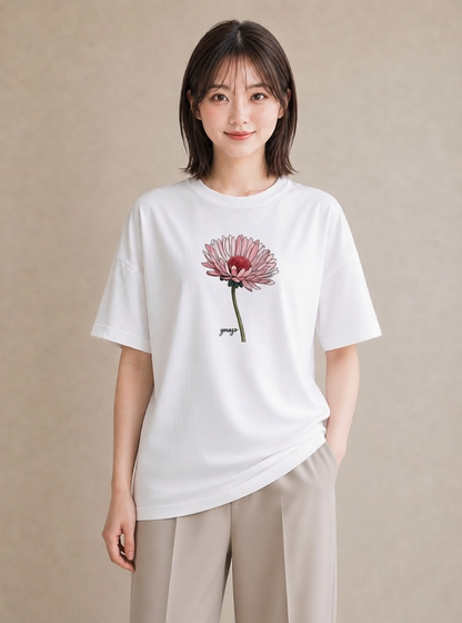 デザインTシャツ レディース たんぽぽ 花 花柄 イラスト 抜け感 ママ カフェ服 白T