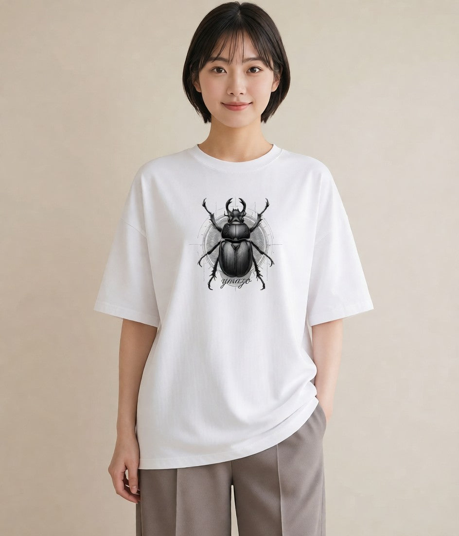 半袖Tシャツ レディース クワガタ 昆虫 虫 イラスト 個性的 デイリーウェア 休日 白T YMAZO