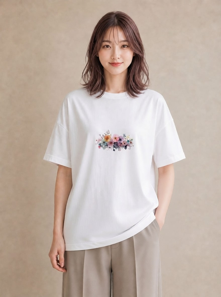 デザインTシャツ レディース 花 花柄 イラスト 可愛い 親子 20代 白T YMAZO
