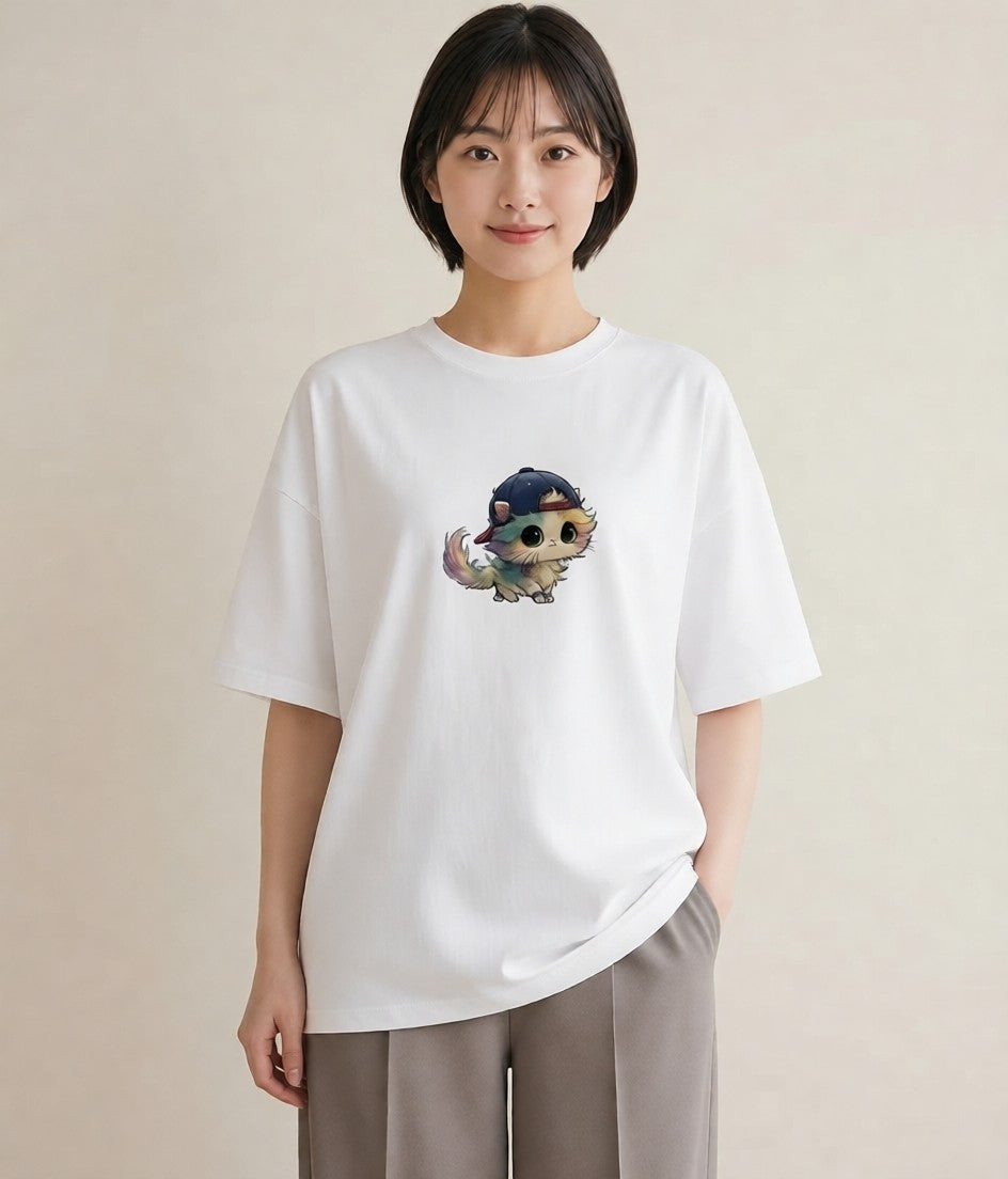 デザインTシャツ レディース ニャンコ 猫 ねこ イラスト ユニーク クリスマス 旅行 白T YMAZO
