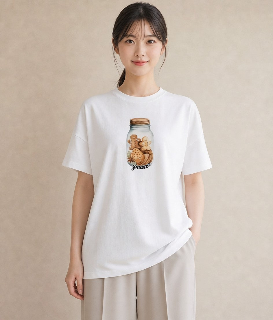 プリントTシャツ レディース 食パン 食べ物 フード イラスト 線画 ママ カフェ服 白T YMAZO
