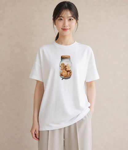 プリントTシャツ レディース 食パン 食べ物 フード イラスト 線画 ママ カフェ服 白T YMAZO