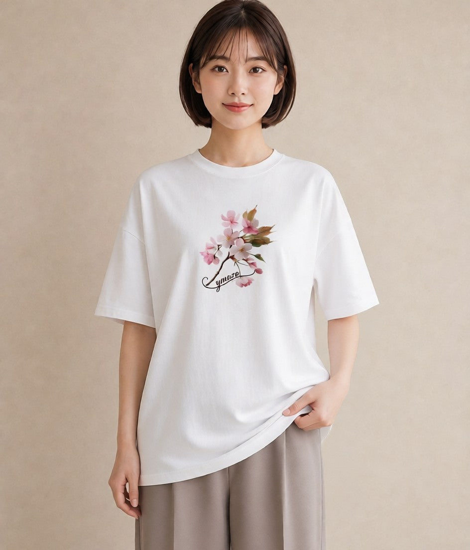 Tシャツ レディース さくら 桜 サクラ 花 花柄 イラスト レトロ 散歩 お出かけ 白T