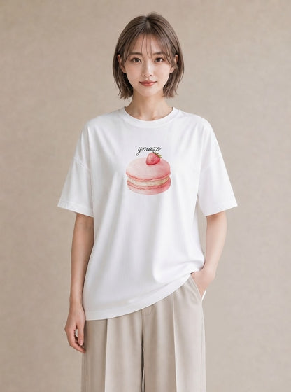 Tシャツ レディース プリン 食べ物 フード イラスト 韓国風 カフェ服 クリスマス 白T YMAZO