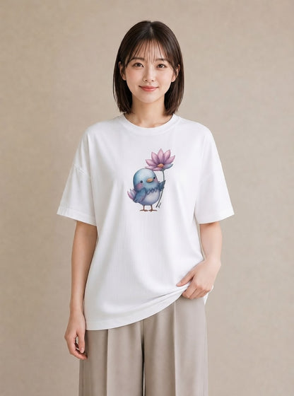 デザインTシャツ レディース セキセイインコ ペット 動物 イラスト 抜け感 敬老の日 ホワイトデー 白T YMAZO