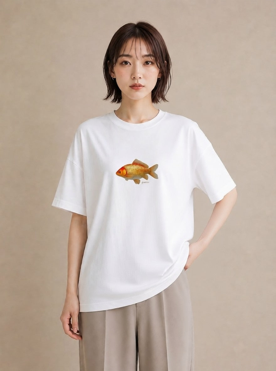 Tシャツ レディース らんちゅう ペット 動物 イラスト ニュアンス ビーチ デイリーウェア 白T YMAZO