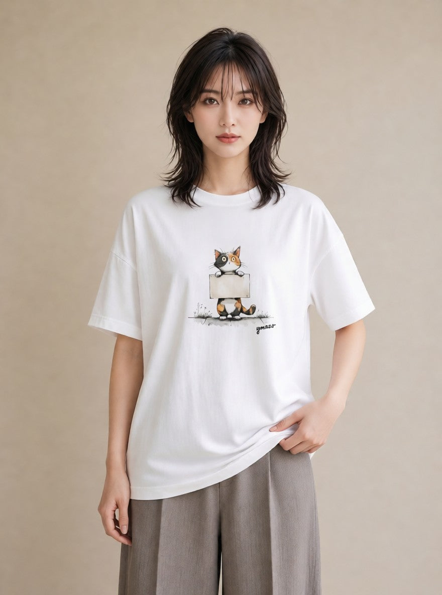 デザインTシャツ レディース しっぽ 猫 ねこ イラスト ユニーク 公園 ママ 白T YMAZO