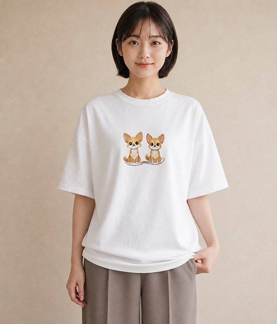 プリントTシャツ レディース チワワ 犬 いぬ イラスト フェミニン ホワイトデー 春服 白T YMAZO
