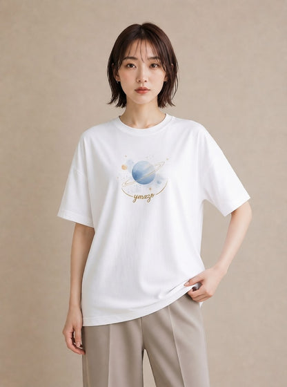 プリントTシャツ レディース 天の川 星空 宇宙 イラスト ゆるコーデ 散歩 お出かけ 白T YMAZO