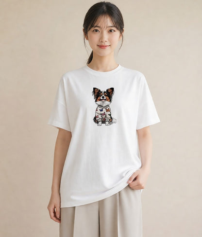 グラフィックTシャツ レディース パピヨン 犬 いぬ イラスト カジュアル 散歩 お出かけ 白T YMAZO