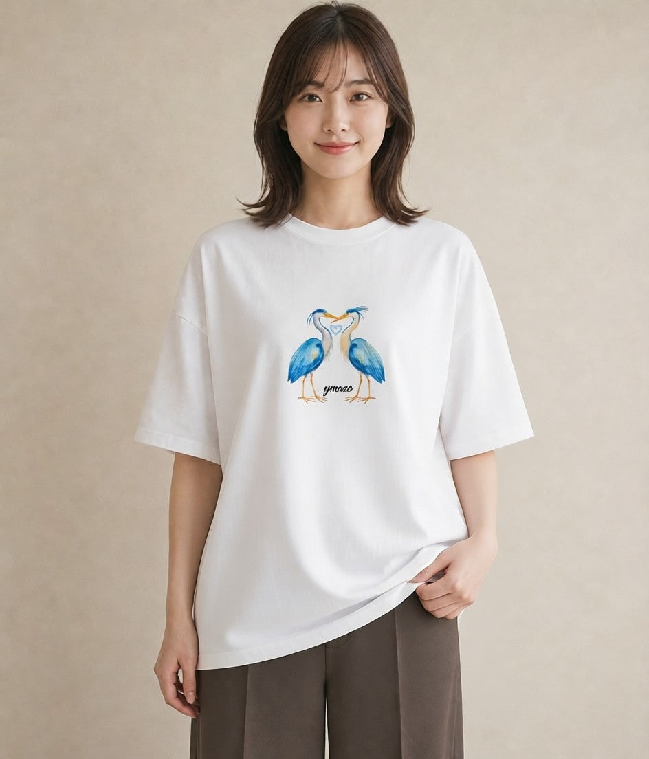 半袖Tシャツ レディース ハシビロコウ 動物 アニマル イラスト 休日コーデ 休日 ペアコーデ 白T YMAZO