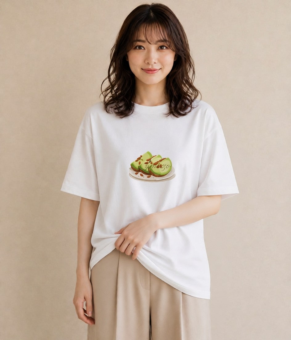 Tシャツ レディース アボカド 食べ物 フード イラスト カフェ巡り 女子会 白T YMAZO