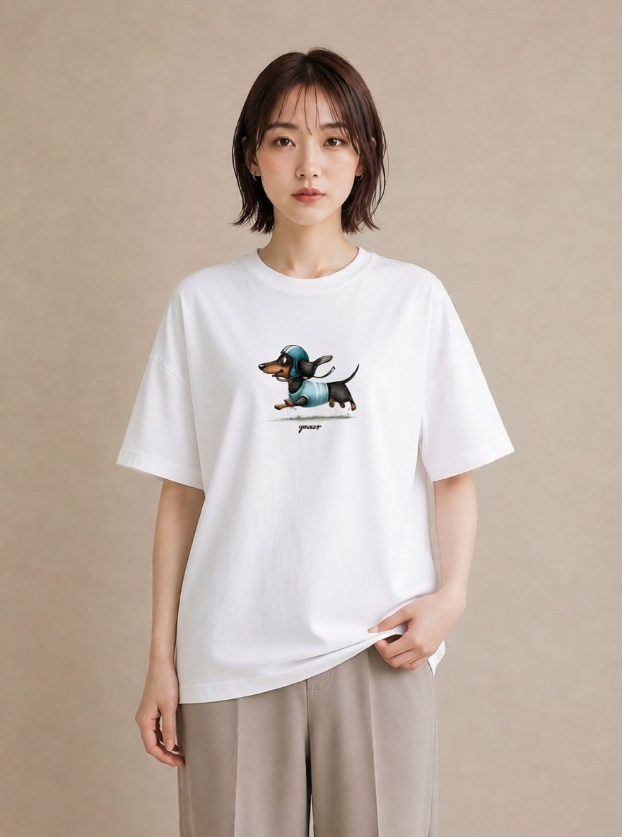 グラフィックTシャツ レディース ミニチュアダックスフンド 犬 いぬ イラスト シンプル 女性 旅行用 白T YMAZO