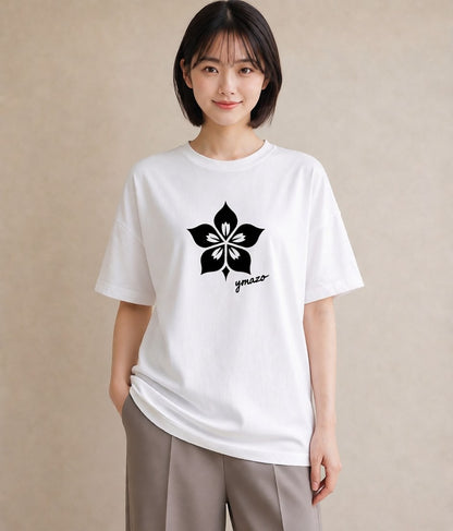 半袖Tシャツ レディース 扇子 そよ風 ナチュラル アンティーク イラスト カジュアル ペアコーデ 秋コーデ 白T YMAZO