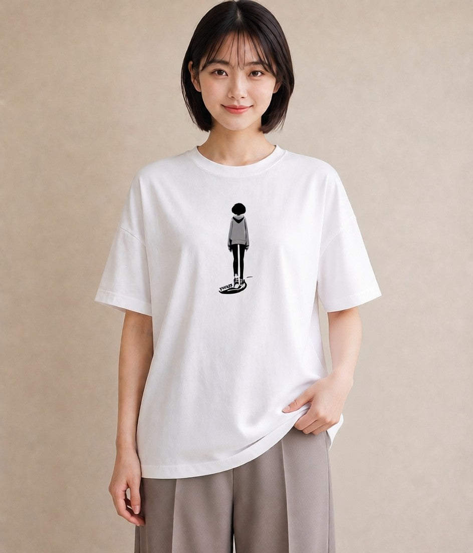 グラフィックTシャツ レディース 女の子 ガール 後ろ姿 イラスト ラフ ルームウェア ギフト 白T YMAZO