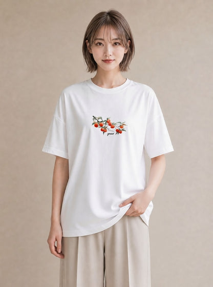 グラフィックTシャツ レディース みかん 食べ物 フード イラスト モード 夏コーデ 通学 白T YMAZO
