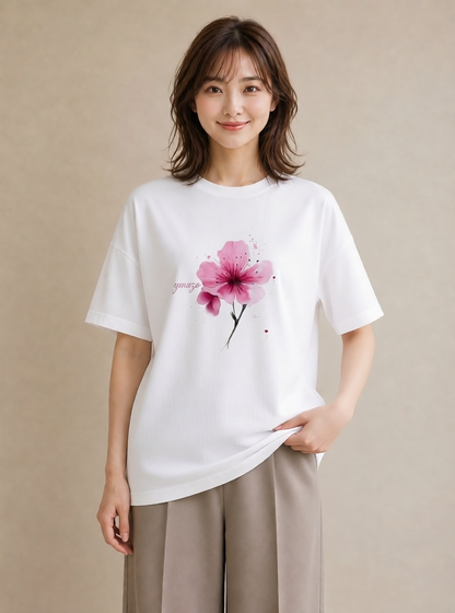 グラフィックTシャツ レディース 梅 花 花柄 イラスト 旅行コーデ 旅行用 海 白T