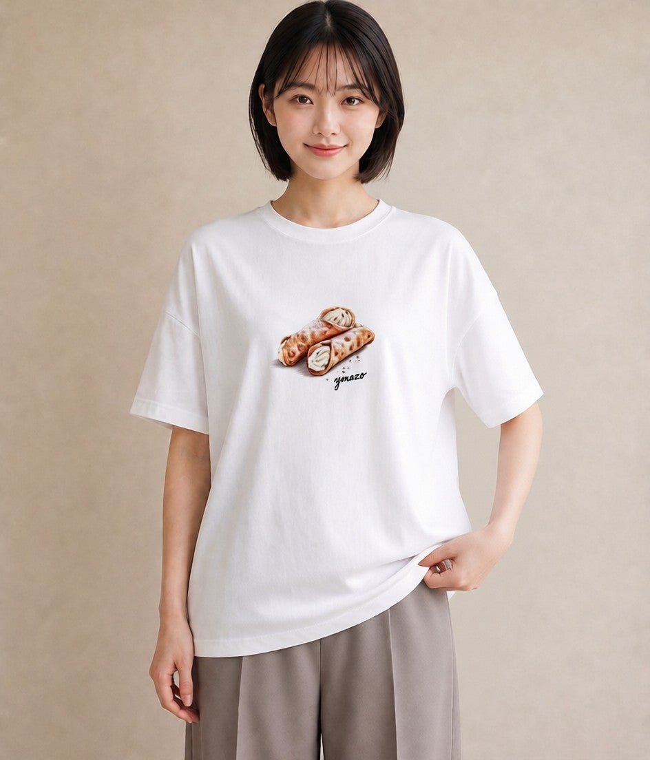 Tシャツ レディース パン 食べ物 フード イラスト きれいめカジュアル デート 帰省 白T YMAZO