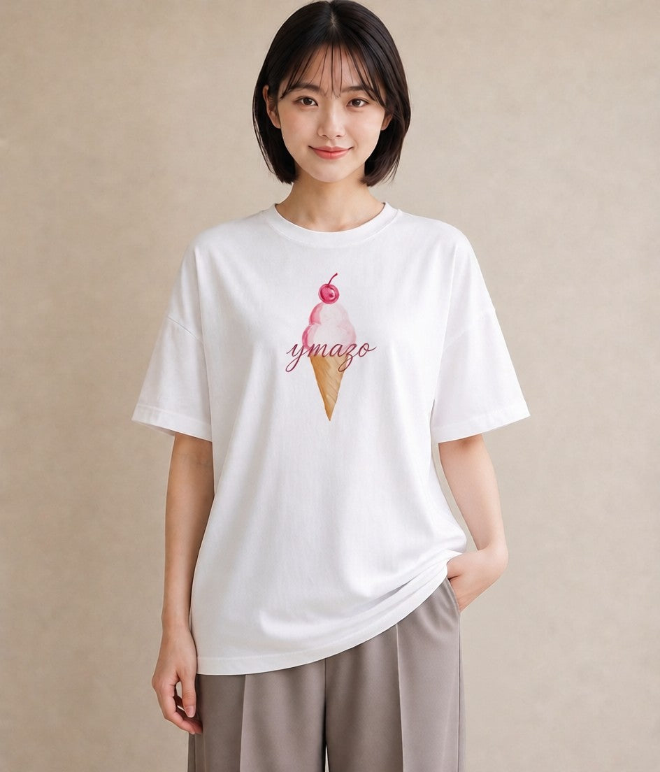 半袖Tシャツ レディース ポップコーン 食べ物 フード イラスト ゆるかわ 普段着 週末コーデ 白T YMAZO