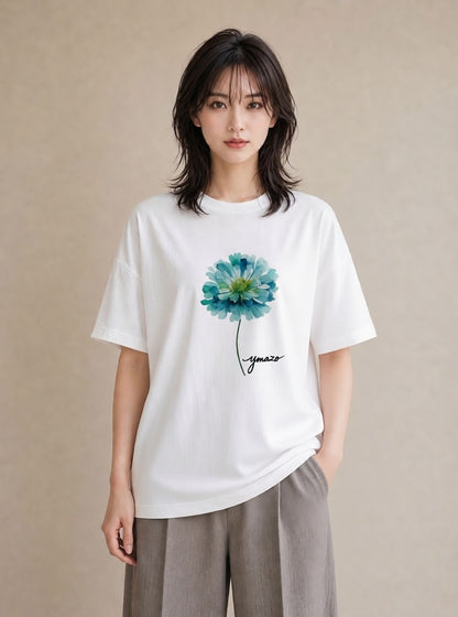 デザインTシャツ レディース カーネーション 花 花柄 イラスト 韓国風 綿100 デート 白T YMAZO