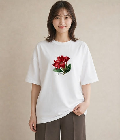 プリントTシャツ レディース カーネーション 花 花柄 イラスト レトロ ホワイトデー 春服 白T